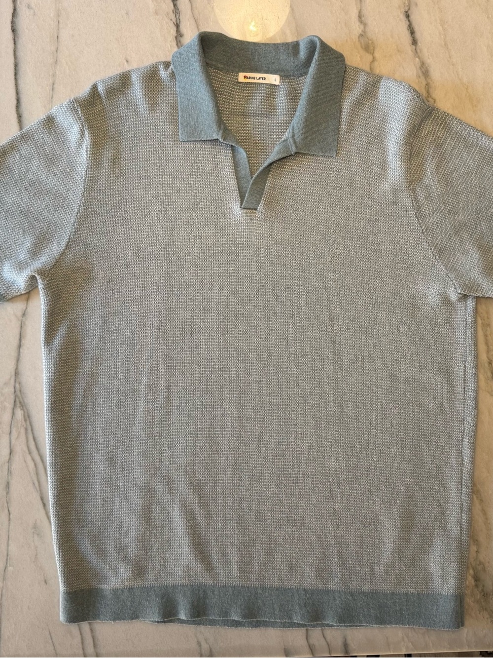 Marine Layer, Light Blue Knit Polo Shirt - Large